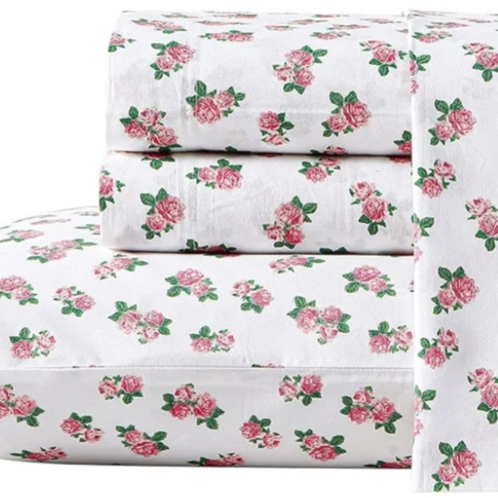 100% COTTON Betsey Johnson Tiny Roses Printed Twin XL Sheet Set with Pillowcases